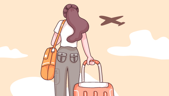 拉着行李箱准备去旅游的女子矢量素材(EPS)