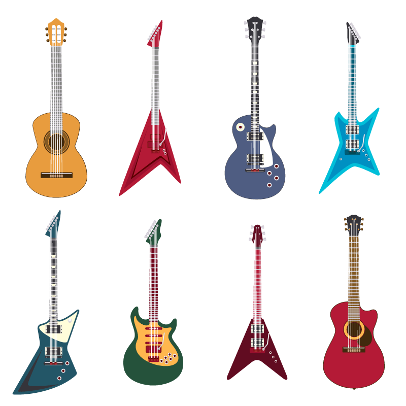 八种不同的吉他电吉他矢量素材(EPS/免扣PNG)