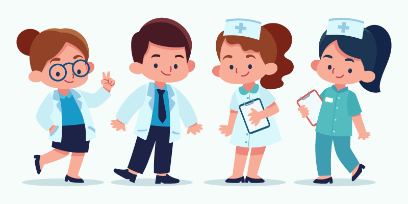 卡通可爱的医生和护士矢量素材(AI/EPS/免扣PNG)