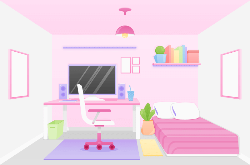 粉色系的个人卧室矢量素材(AI/EPS)
