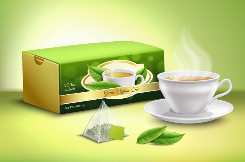 逼真的绿茶包装广告设计矢量素材(EPS)
