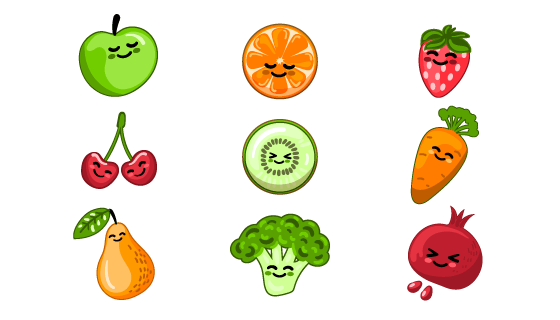 九个多彩可爱的蔬菜水果矢量素材(AI/EPS/PNG)