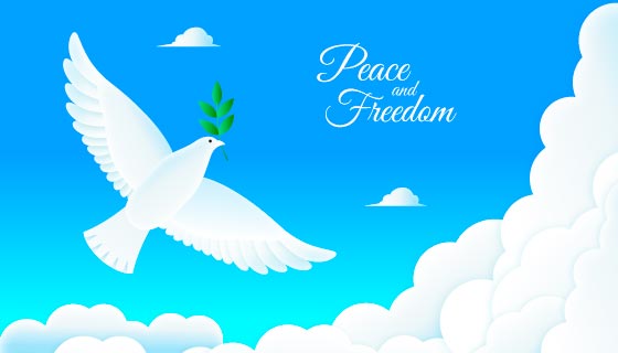 鸽子和白云设计和平自由背景矢量素材(AI/EPS)