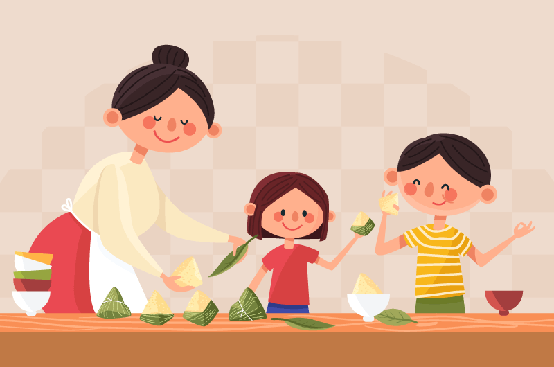 一家人开心吃粽子插画矢量素材(AI/EPS)