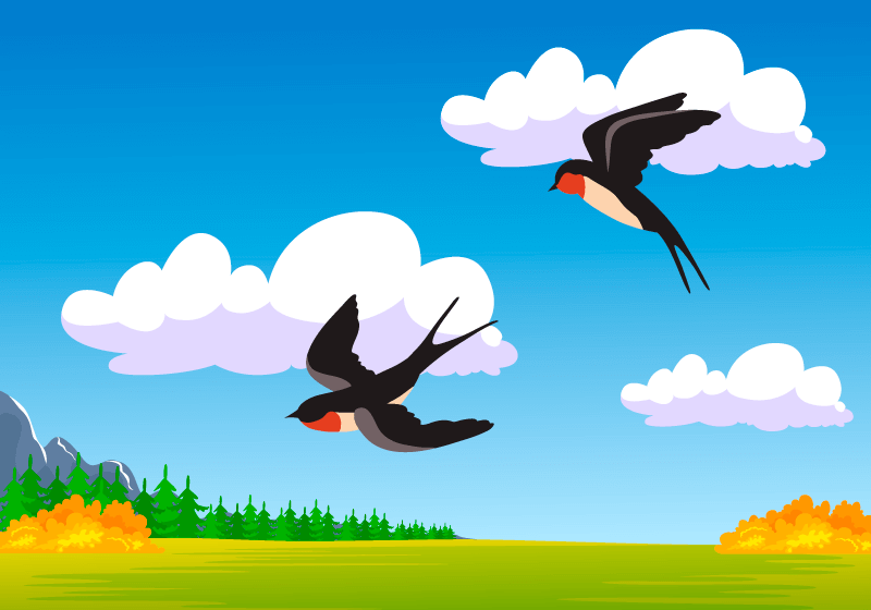 秋天田野上飞翔的两只小燕子矢量素材(EPS)