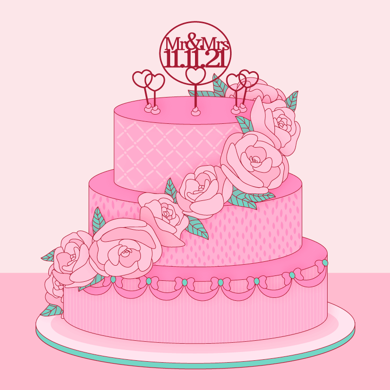 玫瑰花环绕的婚礼蛋糕矢量素材(AI/EPS)