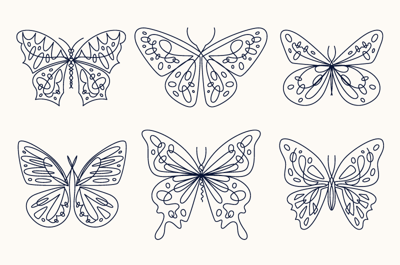 六个手绘风格的蝴蝶矢量素材(AI/EPS/免扣PNG)