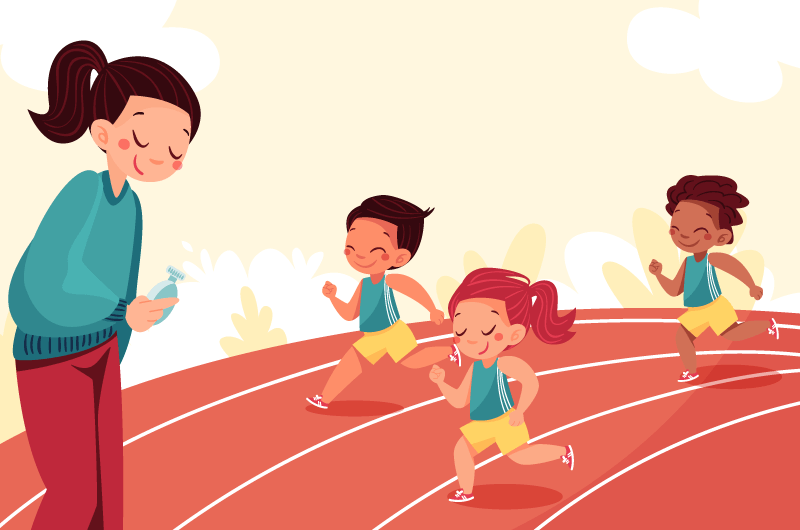体育课上跑步的小朋友插画矢量素材(AI/EPS)
