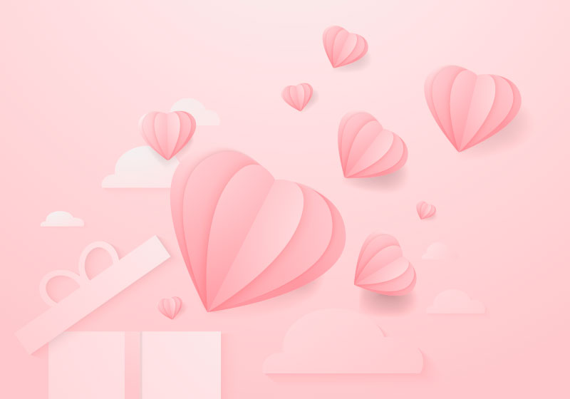 粉色折纸爱心设计情人节背景矢量素材(EPS)