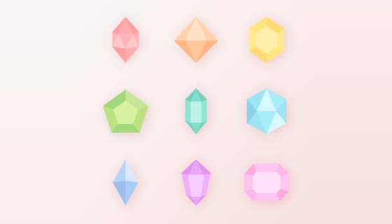 九个不同颜色不同形状的宝石矢量素材(EPS/PNG)