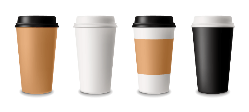 四个逼真的咖啡纸杯矢量素材(EPS/免扣PNG)