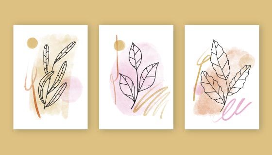 三张水彩手绘植物封面矢量素材(AI/EPS)