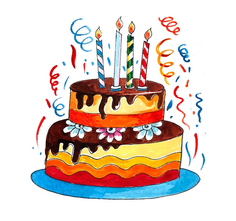 水彩风格的生日蛋糕矢量素材(EPS)