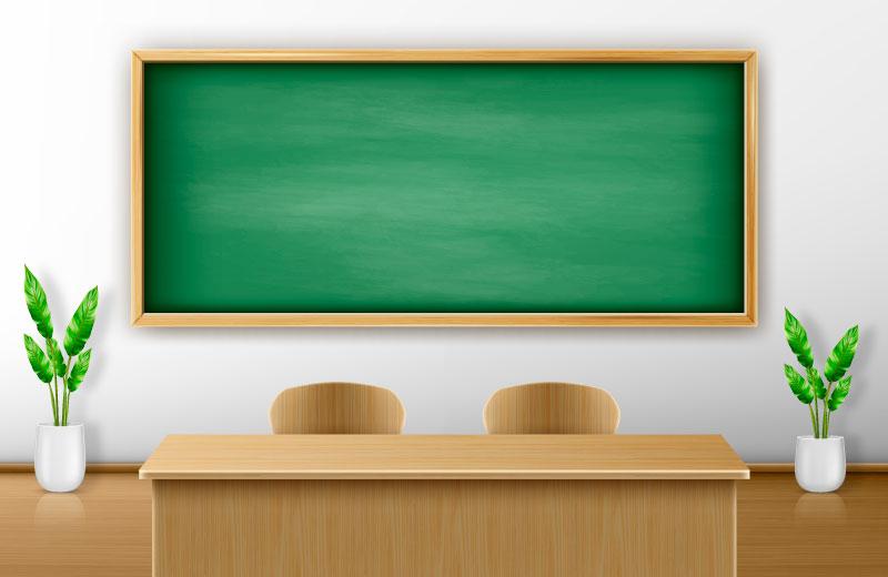 绿色黑板和木质讲台矢量素材(EPS)