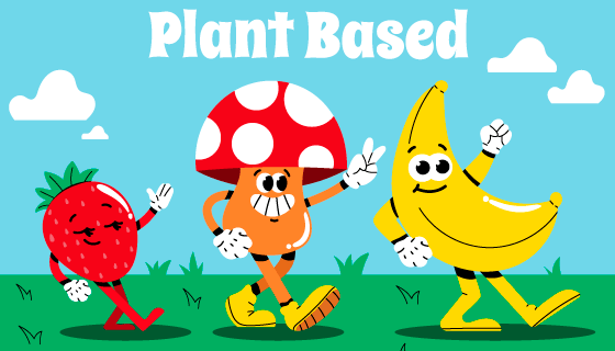 卡通风格行走的香蕉草莓蘑菇矢量素材(AI/EPS)