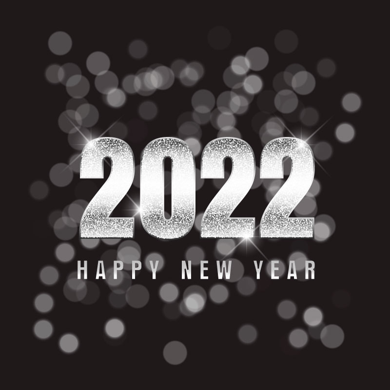 银色闪亮的2022新年快乐矢量素材(EPS)