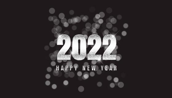 银色闪亮的2022新年快乐矢量素材(EPS)