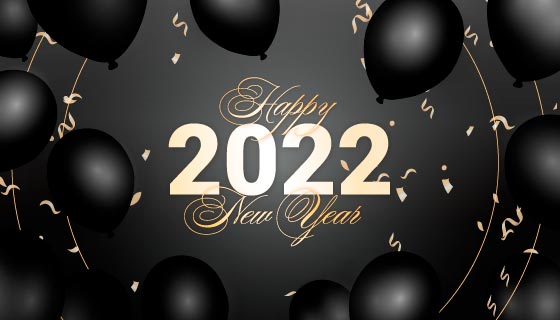 黑色气球设计2022新年快乐背景矢量素材(EPS)