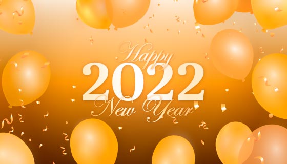 黄色气球设计2022新年快乐背景矢量素材(EPS)