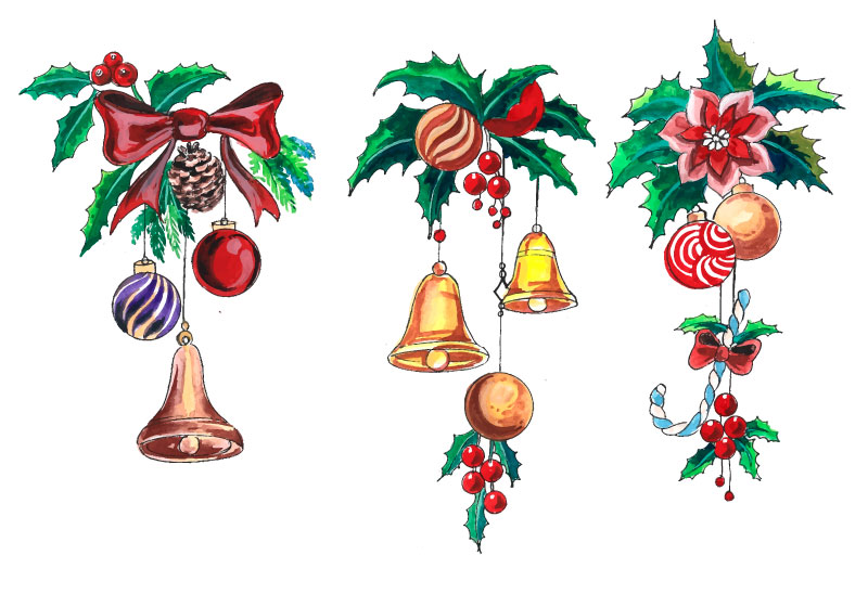 三个漂亮的圣诞节装饰元素矢量素材(EPS)