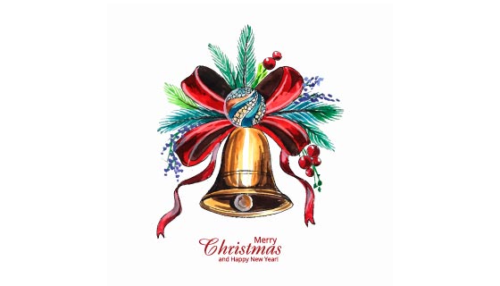 水彩风格圣诞节装饰铃铛矢量素材(EPS)