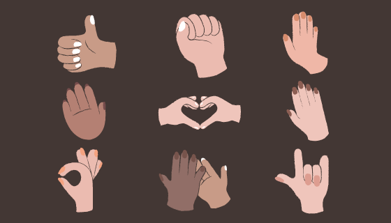 九种不同的手势手语矢量素材(EPS)