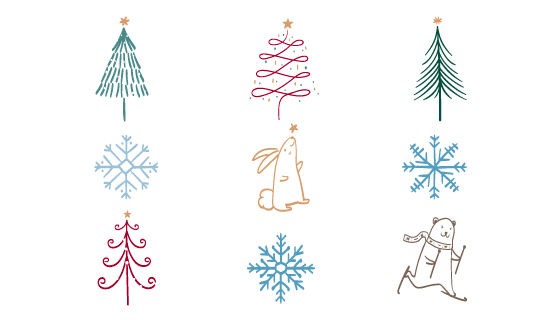 九个涂鸦风格的圣诞节元素矢量素材(EPS/PNG)