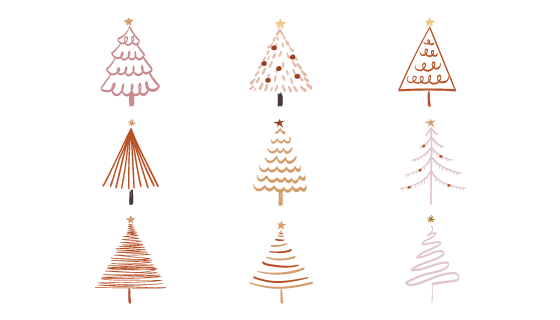 九棵涂鸦风格的圣诞树矢量素材(EPS/PNG)