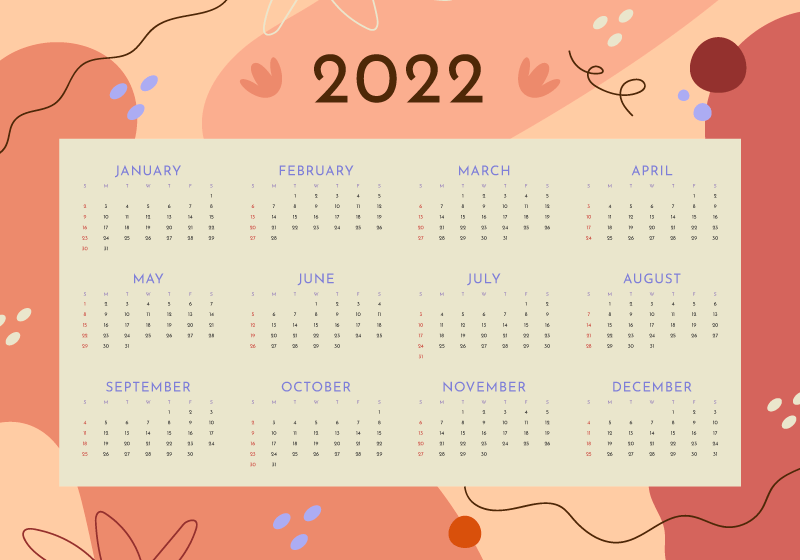 扁平风格的2022年日历矢量素材(AI/EPS)