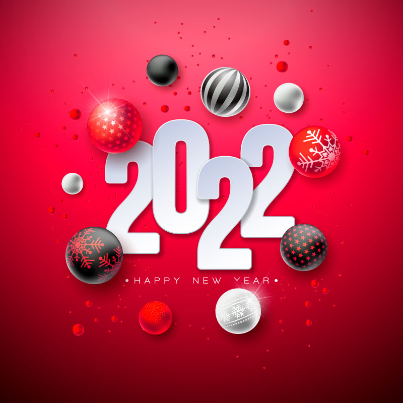 多彩圣诞球设计2022新年快乐矢量素材(EPS)