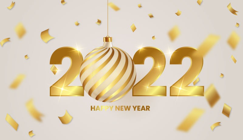 金色圣诞球设计2022新年快乐背景矢量素材(EPS)