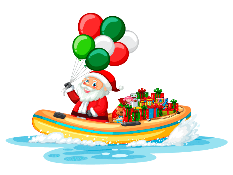 坐着汽艇送礼物的圣诞老人矢量素材(EPS/免扣PNG)