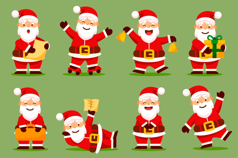 八种姿势的圣诞老人矢量素材(EPS/免扣PNG)