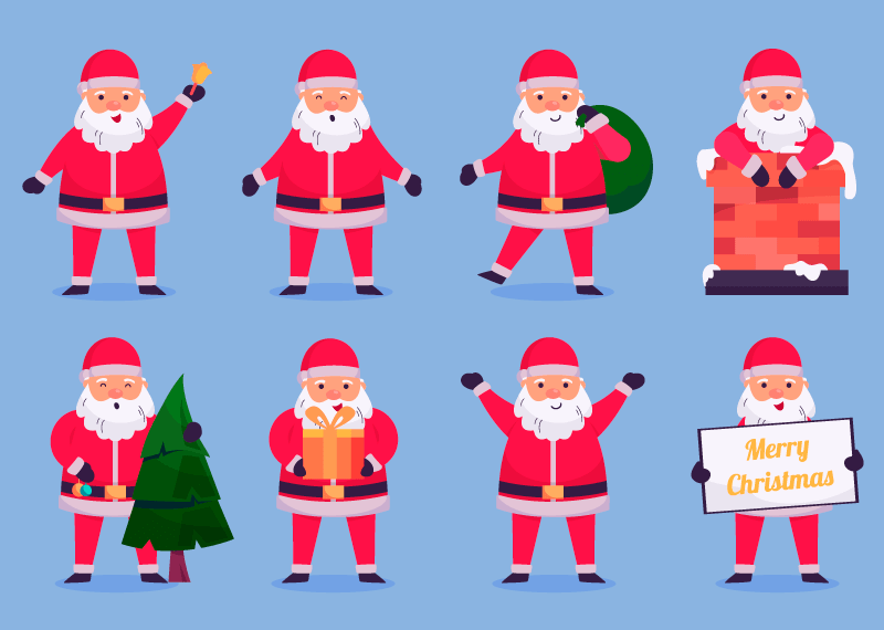 八个不同姿势的可爱圣诞老人矢量素材(EPS)