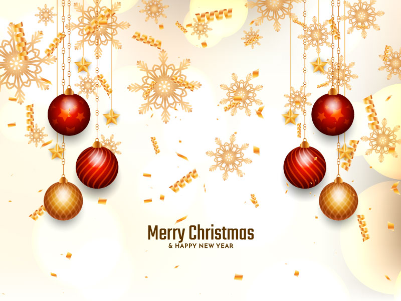 金色雪花和圣诞球设计圣诞节背景矢量素材(EPS)