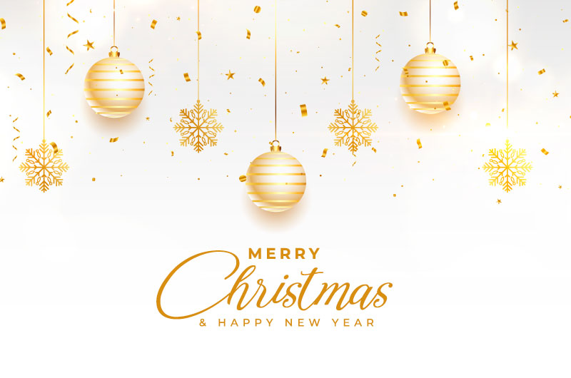 金色雪花和圣诞球吊坠设计圣诞节背景矢量素材(EPS)