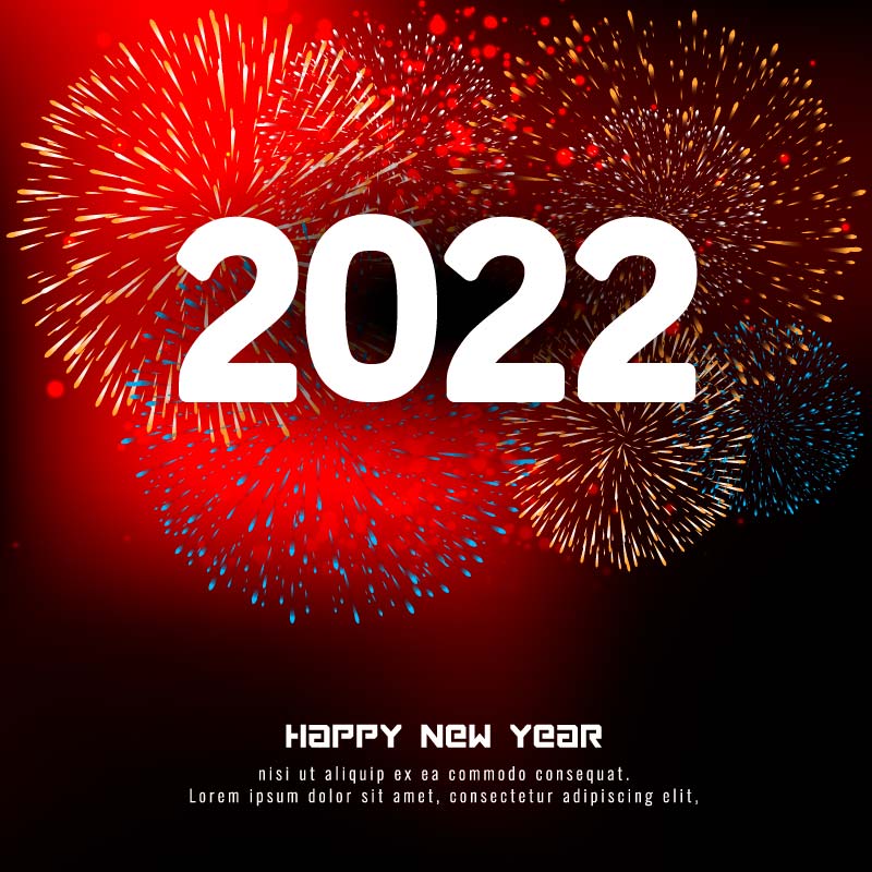 灿烂烟花设计的2022新年快乐背景矢量素材(EPS)