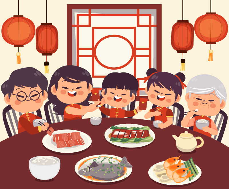 一家人在一起开心的吃年夜饭矢量素材(AI/EPS)