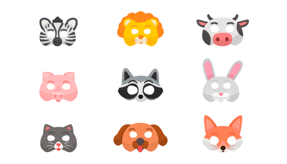 九个可爱的动物面具矢量素材(EPS/PNG)