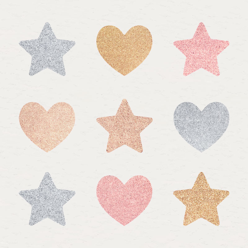 九个闪亮的星星和爱心贴纸矢量素材(EPS/免扣PNG)