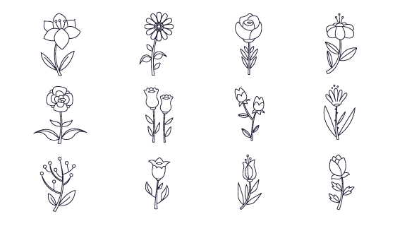 12个线条风格的花卉矢量素材(AI/EPS/PNG)