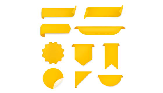 十个不同形状的黄色标签/角标矢量素材(EPS/PNG)