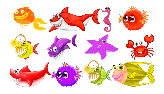 各种各样的海洋动物集合矢量素材(EPS/PNG)