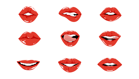 九个涂口红的性感嘴唇矢量素材(EPS/PNG)