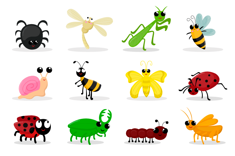 12个卡通风格的昆虫动物矢量素材(EPS/免扣PNG)