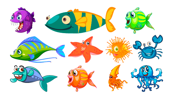 各种卡通风格的海洋鱼类矢量素材(EPS)