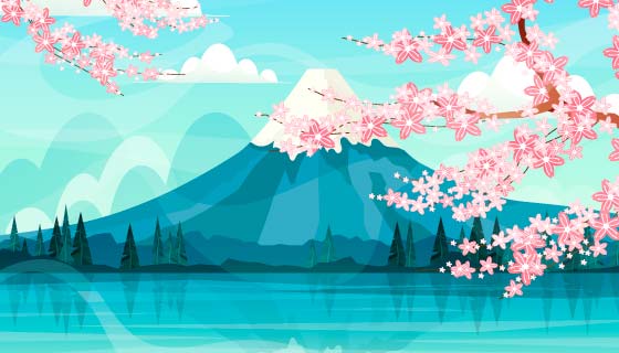 漂亮的富士山和樱花风景矢量素材(EPS)