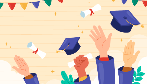 高举学士帽和学位证书庆祝毕业的学子们矢量素材(AI/EPS)