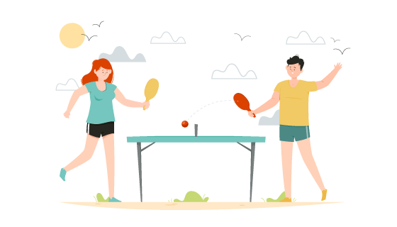 打乒乓球的青年男女插画矢量素材(AI/EPS)