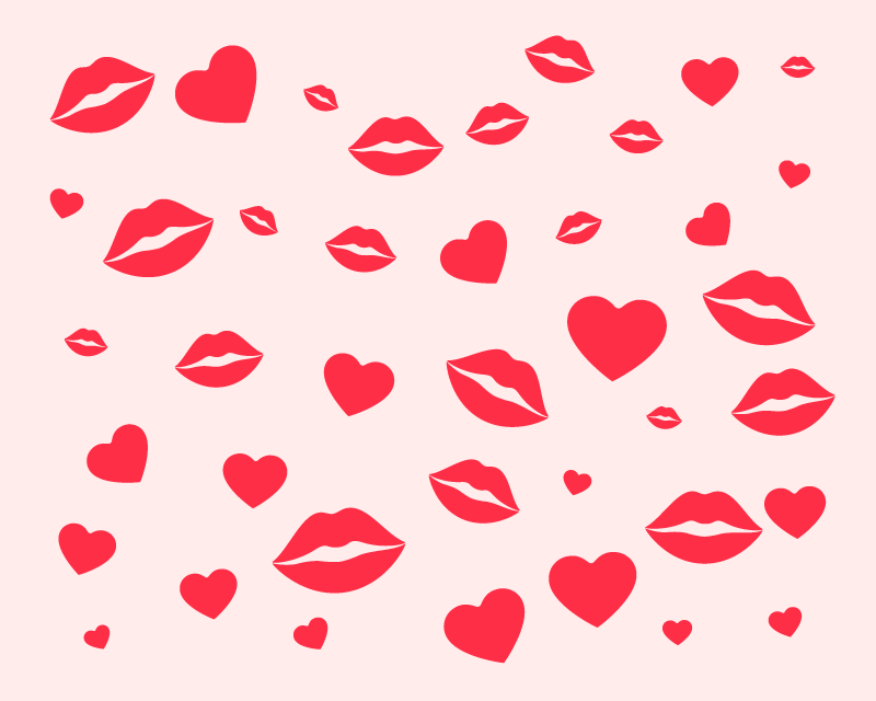 红色嘴唇和爱心图案设计情人节背景矢量素材(EPS)
